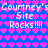 Pixelated icon with blue background and pink heart pattern, displaying repeated text "Courtney's Site Rocks!!!" in white pixel font.