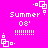 Pixelated white text and symbols on a bright pink background, with 'Summer 08' repeated across the image.