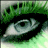 Pixelated green-haired eye with black eyeliner and light blue iris, showing subtle animation changes between frames.