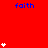 Red background with blue 'faith' text and white heart symbols in various arrangements.