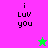 Pixelated text 'i Luv you' on colored backgrounds with a star icon changing color between frames.