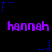Pixelated purple text 'hannah' repeated across two on a black background, surrounded by blue star-shaped corner elements with dotted lines
