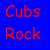 Four- with blue, dark red, pixelated Cubs logo, and gray sections containing text