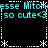 Pixelated cyan text and white star borders on black background with repeated 'so cute<3' phrases.