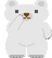 Two pixelated white bears with brown noses and black eyes stand side-by-side against a gray background, one bear's right hand raised near its face.