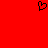 A static pixel art icon on a solid red background features a black heart-shaped outline with a small loop at the top left.
