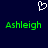 Dark blue background with a white pixelated heart symbol above two green 'Ashleigh' text instances in blocky font.