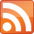 Orange square icon with white RSS symbol; rounded corners; pixelated rendering; gradient background from light to dark orange; no text or additional elements visible.