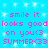 Static image with bright cyan background and white sparkles, displaying repeated pink text in a