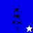 Four display "Oh, My God!" text with star symbols; top-left and bottom-right have blue backgrounds while top-right and bottom-left have light purple backgrounds
