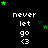 Pixelated text and green stars on black background with gray rectangle in bottom-right corner
