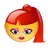 Two side-by-side animated frames of a cartoon girl emoji with red hair and yellow face, one showing neutral eyes and the other winking with a pink heart above her head.