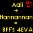 Yellow text and symbols on black background with red heart symbol above 'Aali' in two side-by-side
