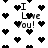 Black and white pixelated image with repeated 'I Love You!' text and heart symbols scattered across a white background.