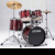 A contact sheet of 9 animated frames showing a drum kit image with repeated "drums" and "rock!" text on black background, arranged in 3x3 grid.