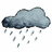 Gray cloud with raindrops on white background, cyan text displaying lyrics