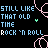 Pixelated text repeats across a black background with pink decorative swirls, featuring blue and white lettering.
