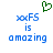 Green pixelated heart symbol above blue pixelated text reading 'xxxFS is amazing' on white background.