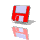 Red and white pixelated icon with a light blue rectangular section, rotating clockwise while a pinkish-red shape shifts below it.