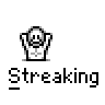A 4x3 contact sheet of a pixel art animation showing a stick figure character in various stages of undress, with the word "Streaking" displayed beneath each frame.