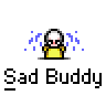 A 4x4 contact sheet of a pixel art animation featuring a yellow stick figure with white head crying blue tears, displayed on gray background.