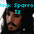 Pixelated image of a person with long dark hair and a mustache, wearing a dark hooded garment, with cyan text overlays.