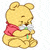 A 5-frame animated contact sheet showing a cartoon bear holding flowers with changing text overlays across frames.