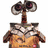 Animated icon of a robot with dual camera eyes, brown body, and white chest armor, showing text overlay changes.