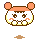 Four pixel-art character expressions with orange ears, brown hairline, and white face on gray background; red text above two lower icons.