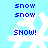 Pixelated blue text and white snowflakes on a light blue background, with 'SNOW!' in bold at the center of each snowflake.