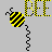 Pixel art icon featuring a yellow and black striped bee with antennae, next to the word BEE in matching pixelated letters on gray background.