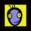 Animated contact sheet of a cartoon character's face and body parts transitioning through color variations on yellow backgrounds with repeated text elements.