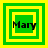 Four green and yellow square frames with 'Mary' text, each frame showing different nested border configurations.