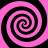 Four pink and black spiral patterns arranged in a on a solid background