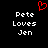 Red pixelated heart symbol above white text reading 'Pete Loves Jen' on black background, displayed in two identical side-by-side