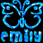 Pixelated blue butterfly-shaped logo with stylized text below on black background, static single-frame image.