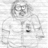 A pixelated grayscale image of a figure with light hair and dark eyes, wearing a white top with a small black detail on the chest.