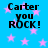 Blue background with pink stars and black text reading "Carter you ROCK!" in four identical