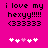 Pixelated text on bright pink background with heart symbols; animation changes heart colors from white to light pink.