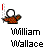 Pixel art icon of a figure with white head and orange checkered body holding red-and-white flag, repeated across with text 'William Wallace' below