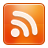 Orange square icon with rounded corners containing white RSS feed symbol on gradient background.
