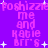 Purple background with repeated pink text 'poshizzle me and Katie BFF's' surrounded by white plus signs.
