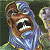 A pixelated animated contact sheet showing two frames of a character with brown skin and blue headgear against a dark background, alongside green text reading "Original Icons .com" on a solid green backdrop.