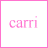Pixelated pink text 'carri' on white background with a small heart symbol in the bottom-right corner of one frame, framed by a solid pink border.