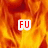 Animated fire background with text changing from "FU" to "Fired Up" in orange and white lettering.