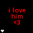 Red text 'i love him <3' on black background with white star icons arranged in vertical , some stars animated to appear sequentially
