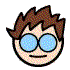 A 5x5 contact sheet of animated AIM buddy icons showing a cartoon character with changing hair color, glasses styles, and facial expressions across sampled frames.