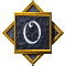 Six identical square icons with gold borders and diamond-shaped gray accents, each containing a white circular symbol on dark textured background.