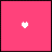 Two pixelated heart icons on a pink background, one white and one black, displayed side-by-side in an animated contact sheet format.