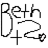Pixelated text and photo elements form a with 'Beth', 'Seth love' labels, two smiling faces, and multiple 'LOVE' spellings including heart symbols